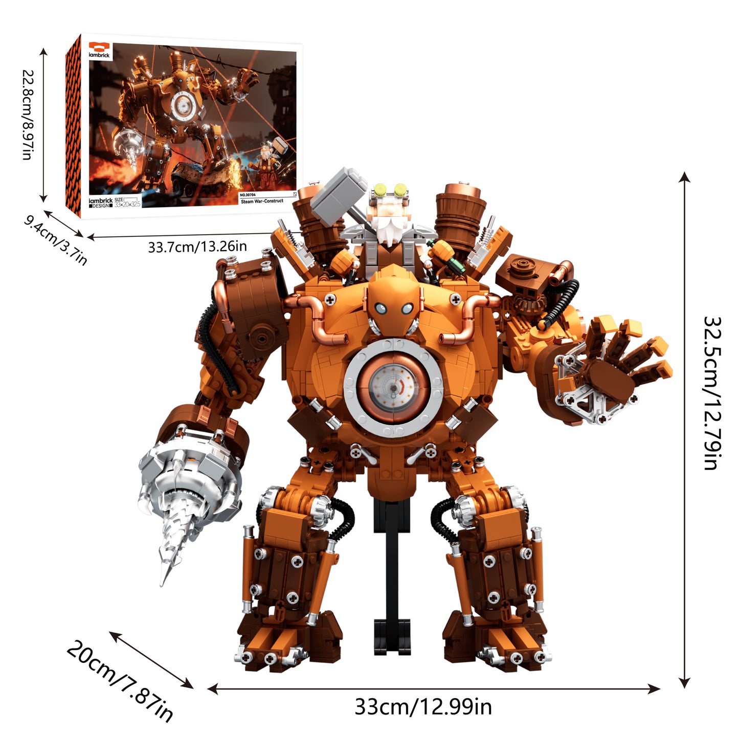 IAMBRICK Steam War Construct product box and completed steampunk building block model