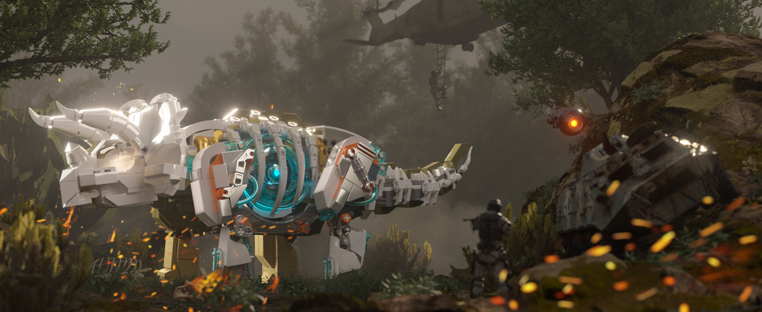 IAMBRICK Mecha Dino Triceratops mechanical dinosaur building set with armored body and three-horned silhouette