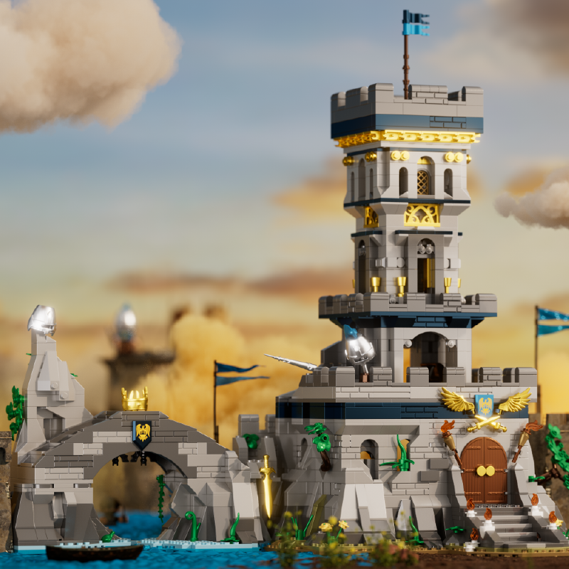 IAMBRICK Nest City Azure Throne modular medieval castle displayed as part of a connected fantasy collection