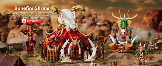 IAMBRICK Bonefire Shrine orc tribe fantasy building set with ritual altars, bone totems and a dark collector display