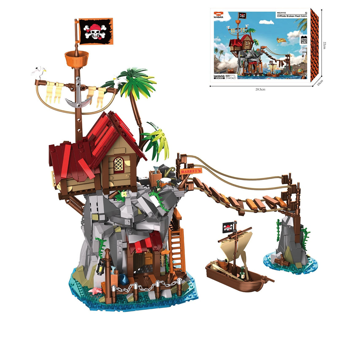 IAMBRICK pirate market tavern and cliffside cabin building sets