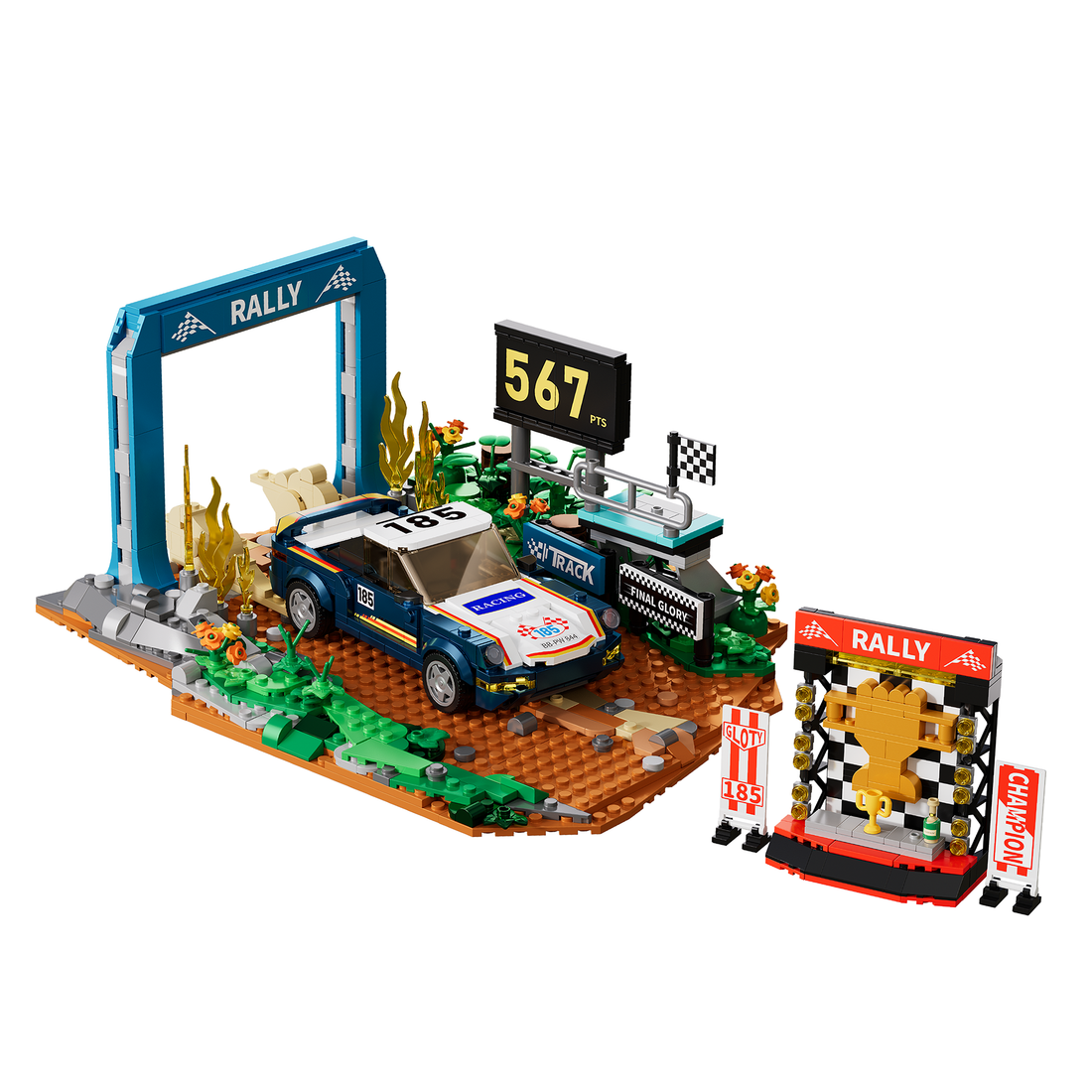 Three IAMBRICK rally car diorama building sets for adults
