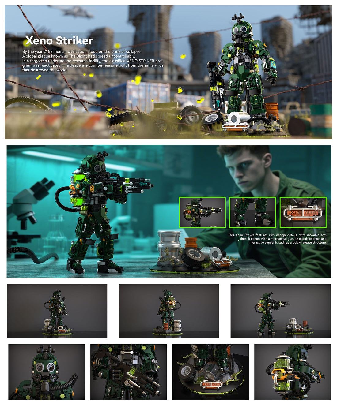 IAMBRICK Xeno Striker demonstrating advanced mechanical building techniques, articulation and detailed surface greebling
