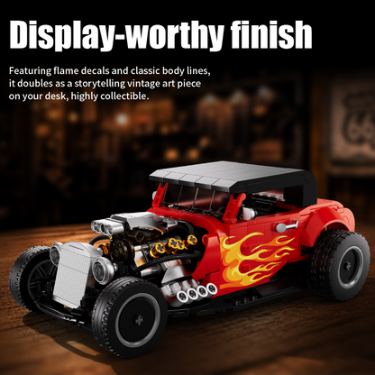 Blaze Street Rod displayed on a desk with red bodywork, black roof and flame graphics
