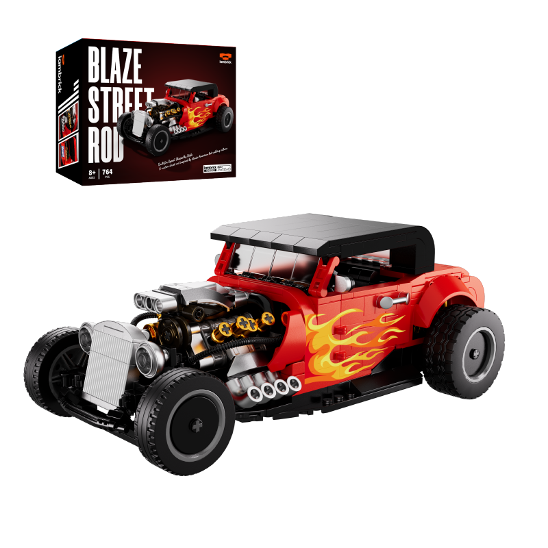IAMBRICK Blaze Street Rod 50106 hot rod building set and product box on a white background