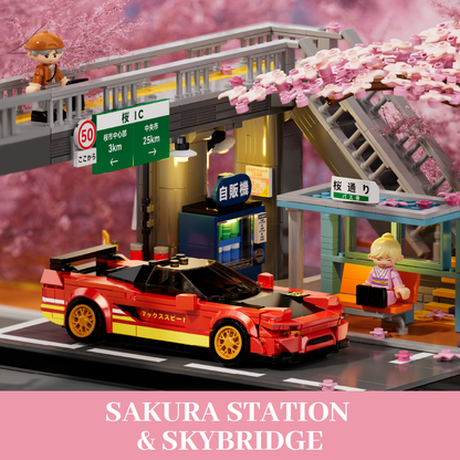 Sakura Station and Skybridge building set with red Crimson Bridge Runner beneath pedestrian skybridge
