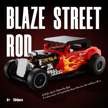 Blaze Street Rod 764-piece hot rod with exposed engine and flame decals