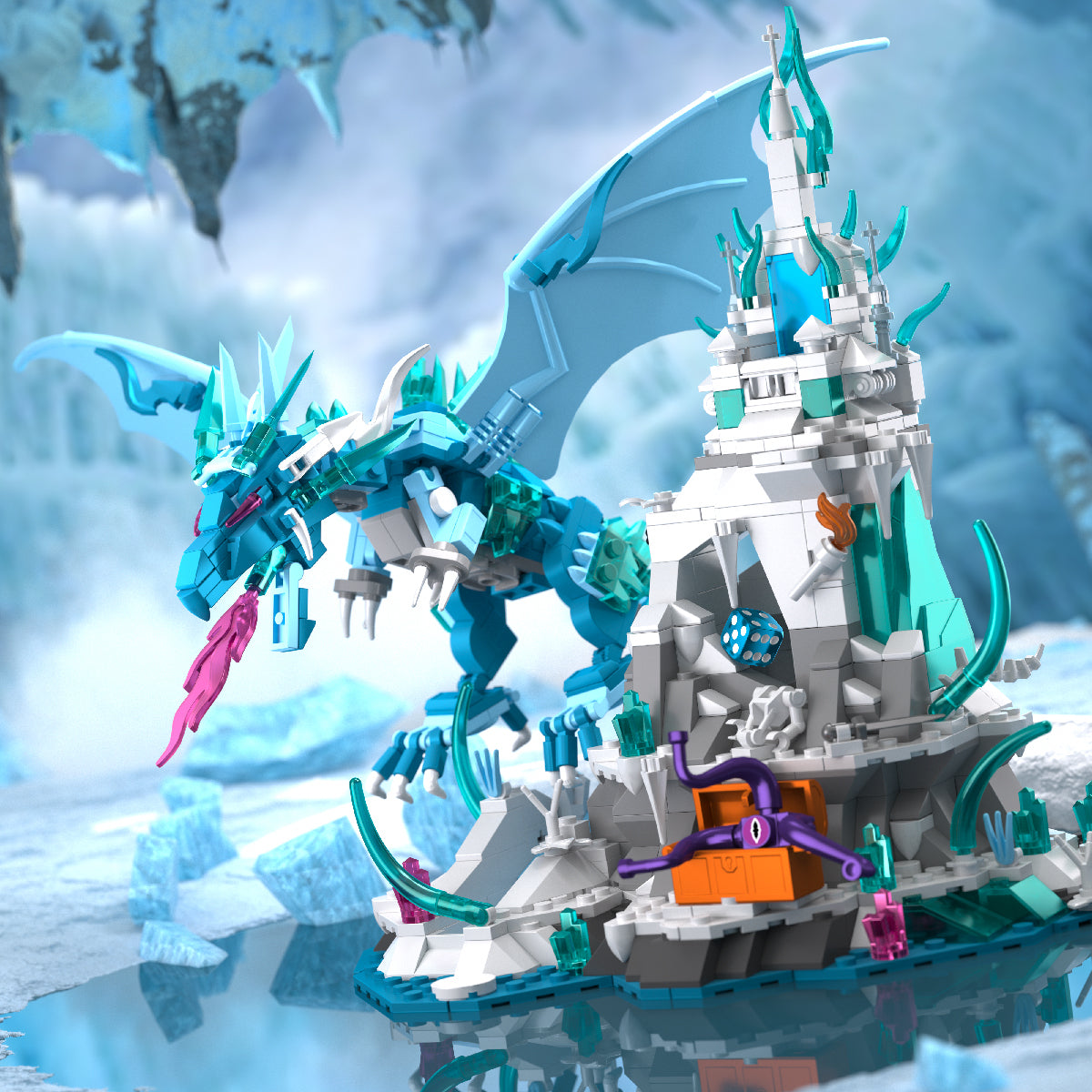 Frostspire Dominion Ice Dragon Building Set | IAMBRICK