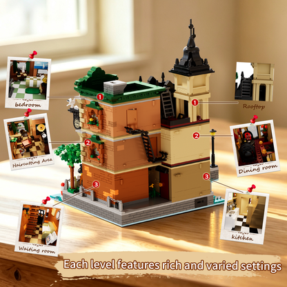 Rear view showing the salon bedroom, styling and waiting areas, plus the bistro kitchen, dining room and rooftop