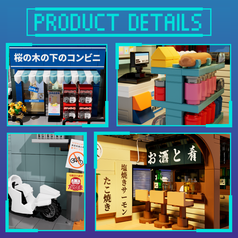 The Corner Store and Izakaya product details showing convenience store, printed signage and izakaya interior
