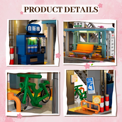 Sakura Station and Skybridge product details showing vending machine, station shelter, bicycle and street accessories