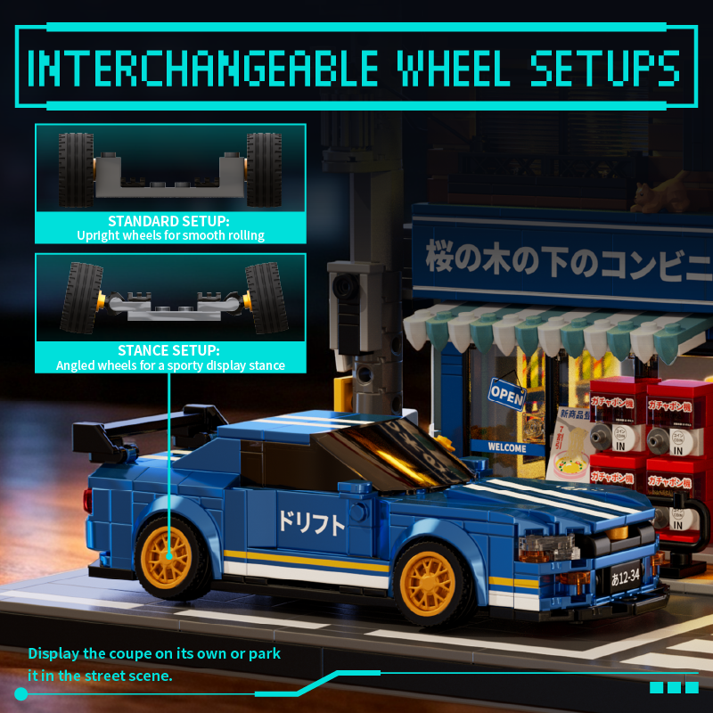 Azure Night Runner 8-wide blue street car with interchangeable standard and stance wheel setups