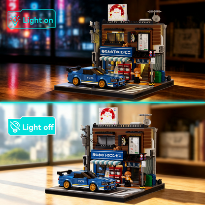 The Corner Store and Izakaya day and night display with LED lighting switched on and off
