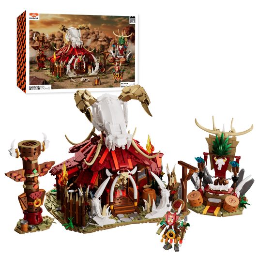 IAMBRICK Bonefire Shrine orc building set with bone altar sacred fire totem pole and Graum Shaman