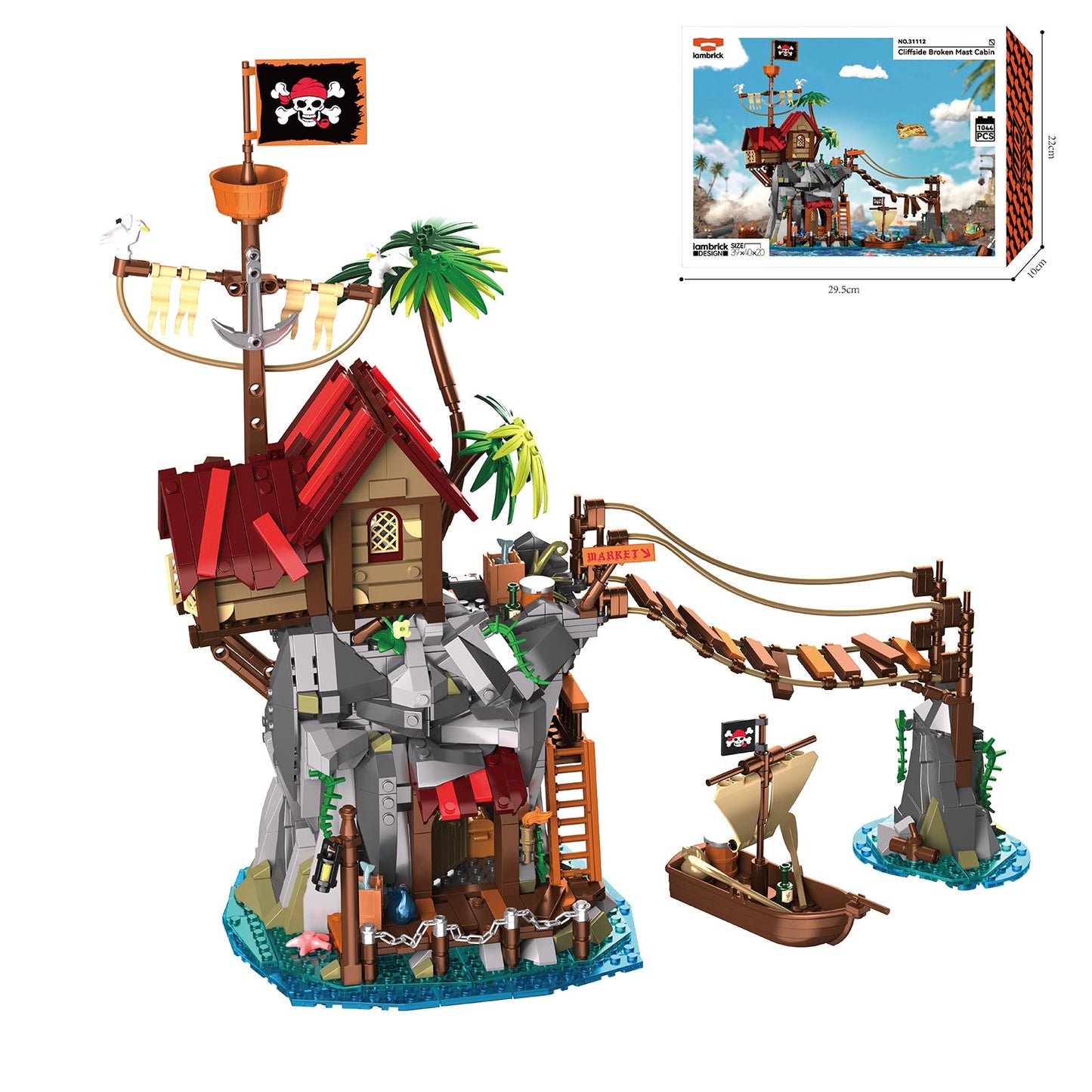 IAMBRICK Cliffside Broken Mast Cabin pirate building block display model for adult collectors