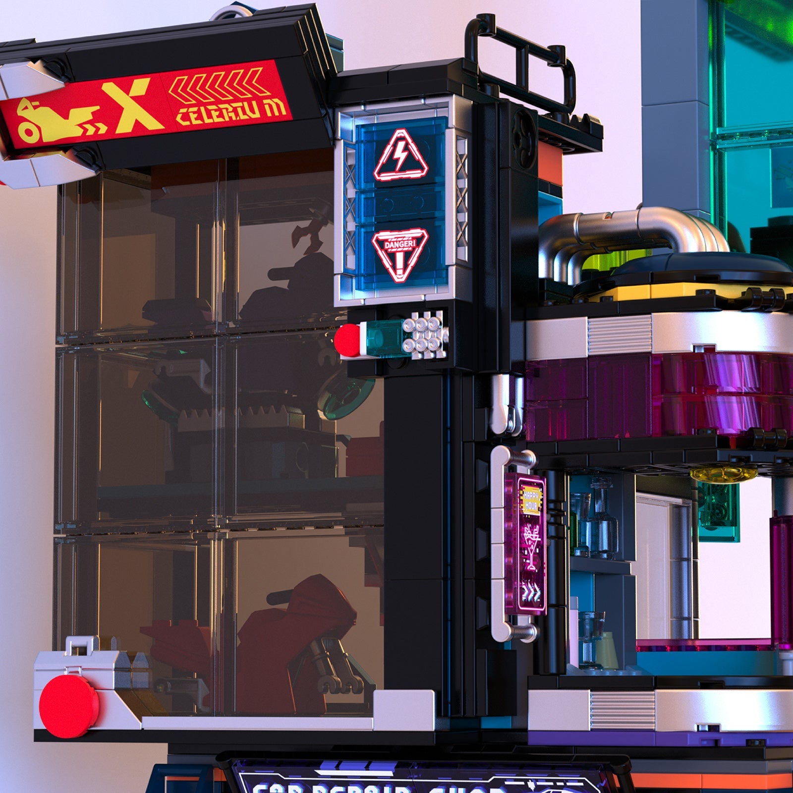 IAMBRICK Cyber Repair City cyberpunk repair district play features and display scene