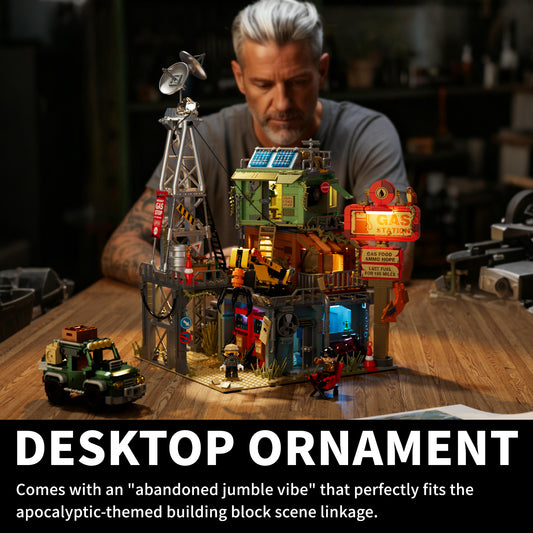 IAMBRICK Doomsday Gas Station wasteland fuel station building block set with survival scene
