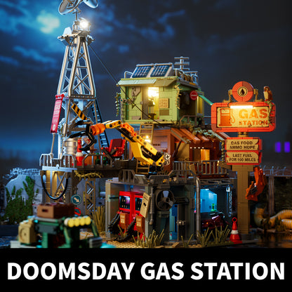 IAMBRICK Doomsday Gas Station vehicle scene and survival outpost building block display