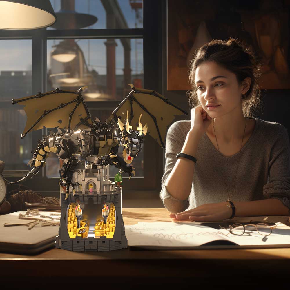 IAMBRICK Dragon’s Cryptic Cache dark fantasy dragon scene with interactive play features
