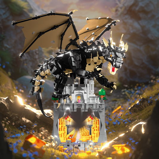 IAMBRICK Dragon’s Cryptic Cache fantasy dragon building block display model for adult collectors