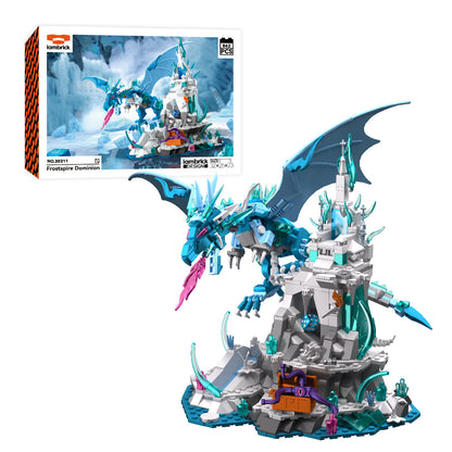 IAMBRICK Frostspire Dominion fantasy building set with poseable ice dragon frozen throne and hidden dice track