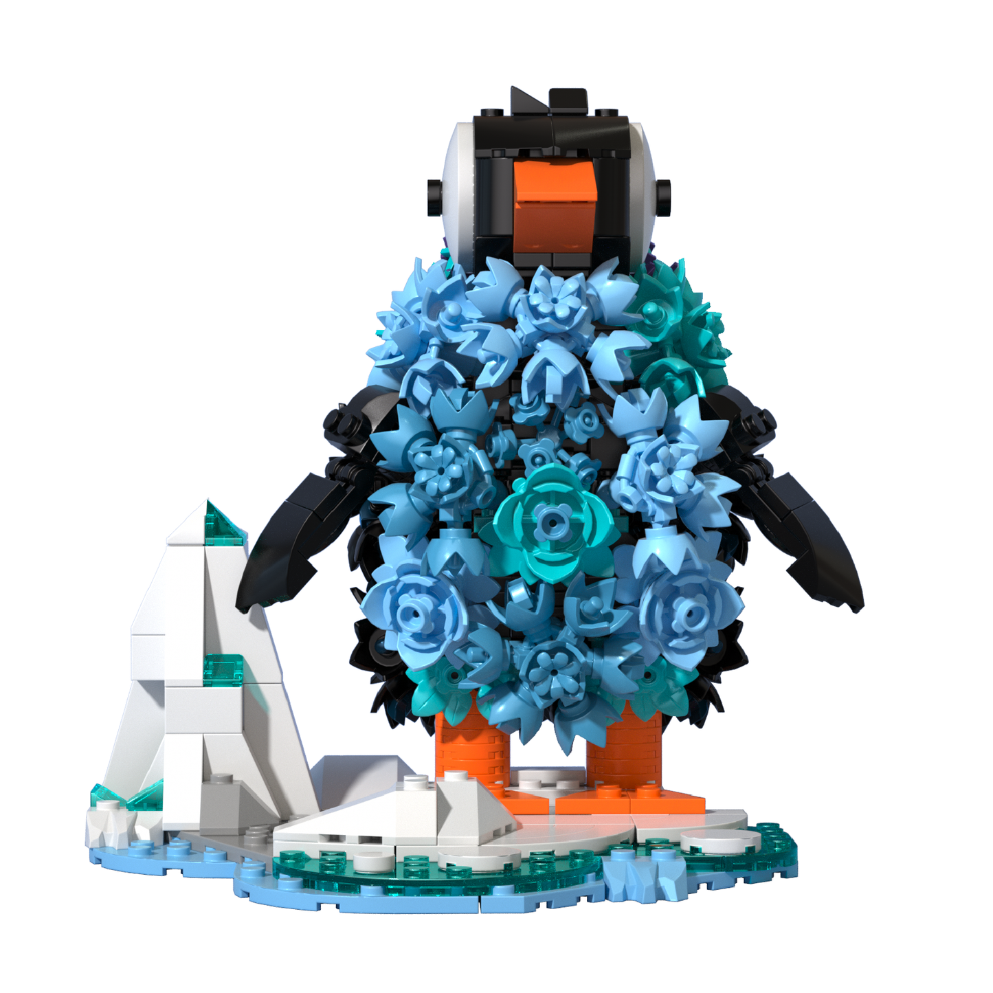 IAMBRICK IceBloom Penguin building set with colorful flowers and glacier-style arctic display base