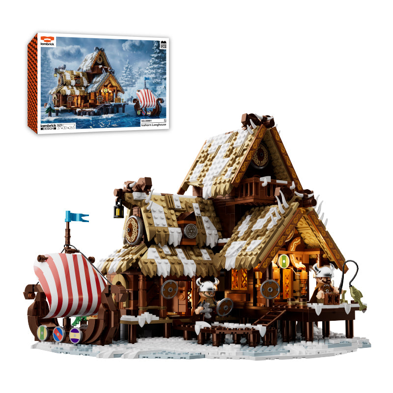 IAMBRICK Icehorn Longhouse Viking fantasy building block display model for adult collectors
