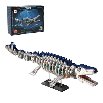 IAMBRICK Mecha Dino Mosasaurus building set with articulated mechanical body armor and illuminated details