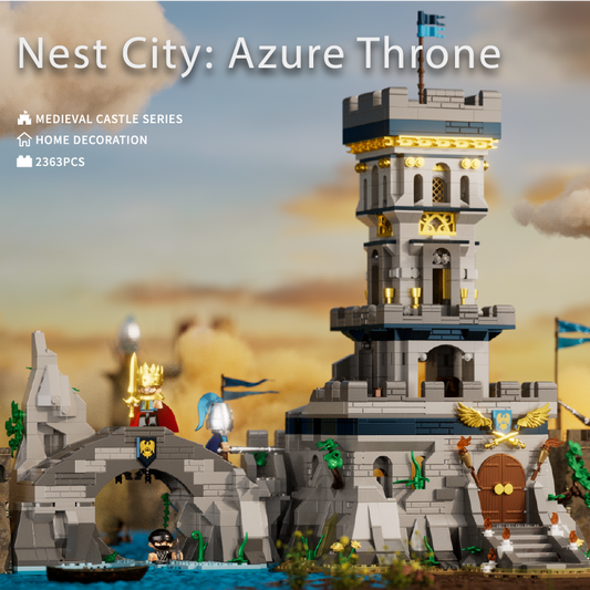 IAMBRICK Nest City Azure Throne royal castle building block set with blue roof fantasy architecture