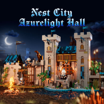 IAMBRICK Nest City Azurelight Hall blue roof medieval castle hall building block set