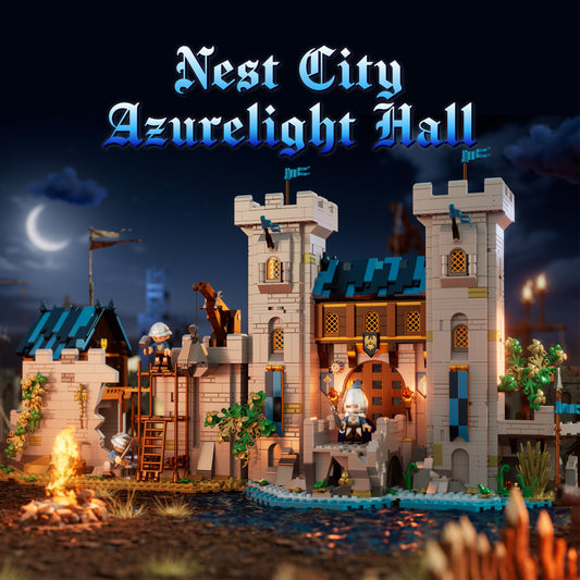 IAMBRICK Nest City Azurelight Hall blue roof medieval castle hall building block set