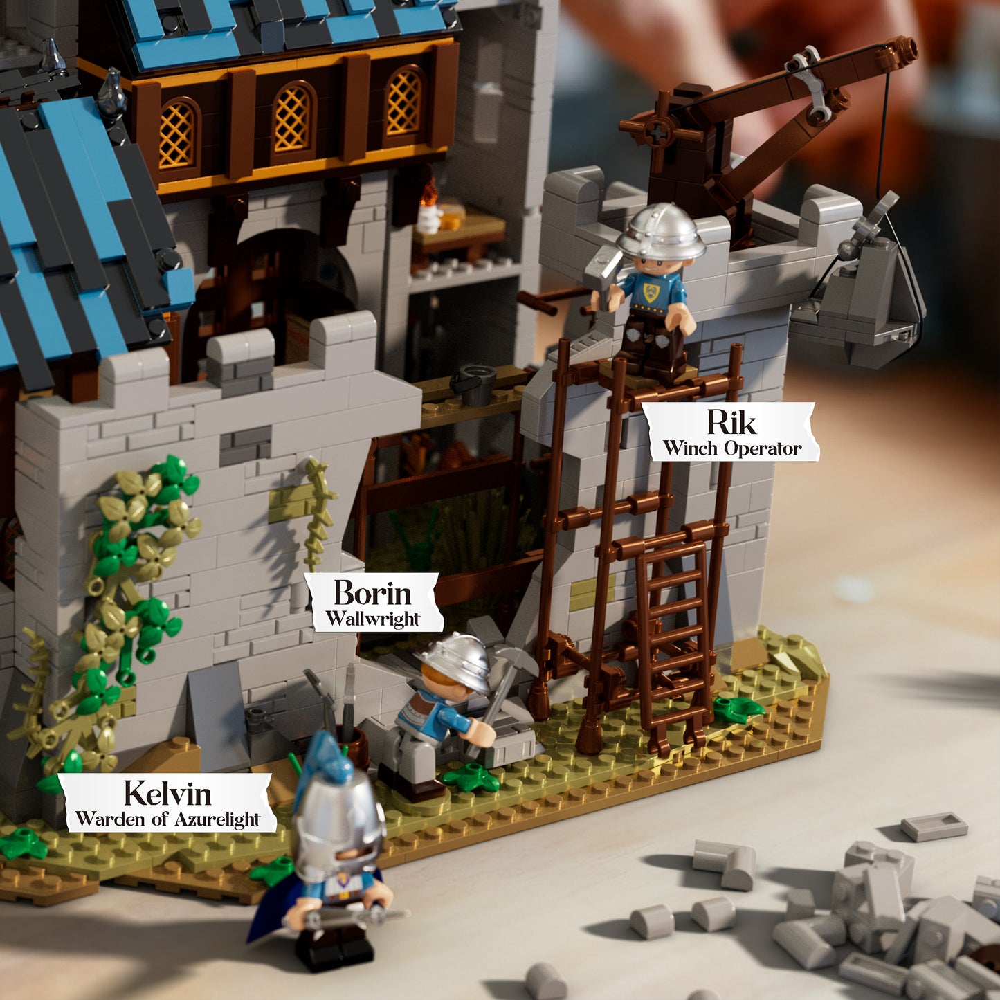 IAMBRICK Nest City Azurelight Hall medieval knight minifigures and fantasy world scene