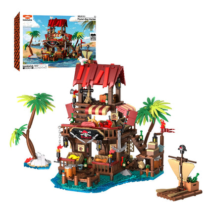 IAMBRICK Pirate's Bay Market pirate building set with market stalls armory lookout tower and treasure map