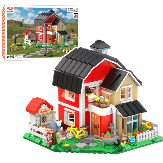 IAMBRICK Ranch Cottage countryside building set with opening farmhouse detailed interior and chicken coop