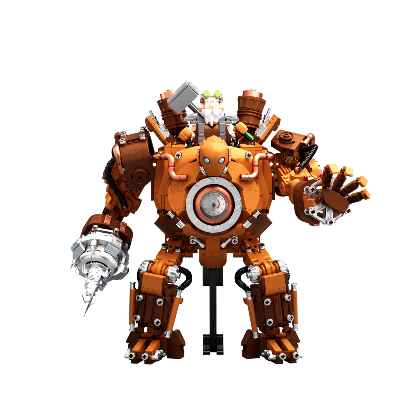 IAMBRICK Steam War-Construct steampunk machine building set with rotating drill cockpit and dwarf pilot