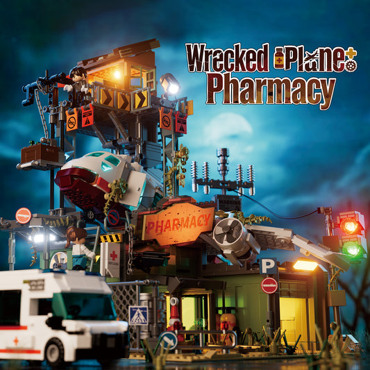 IAMBRICK Wrecked Plane Pharmacy crashed aircraft building block set with wasteland survival scene